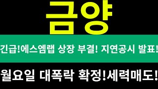 [금양]긴급! 에스엠랩 상장 부결! 지연공시 발표! 월요일 대폭락 확정! 세력매도! #금양주가전망#금양목표가#금양차트#매매#주식#투자#매수#매도#대응#방법#금양#에스엠랩#지연공시