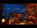 Cozy Winter Cabin - Fireplace Burning, Freezing Blizzard and Winter Storm / Deep Sleep, Relaxation