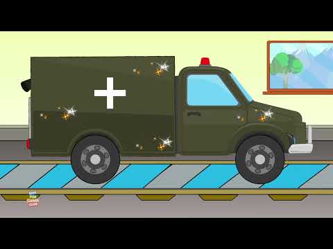 Army Ambulance, Car Garage, Animated Cartoon Video For Kids