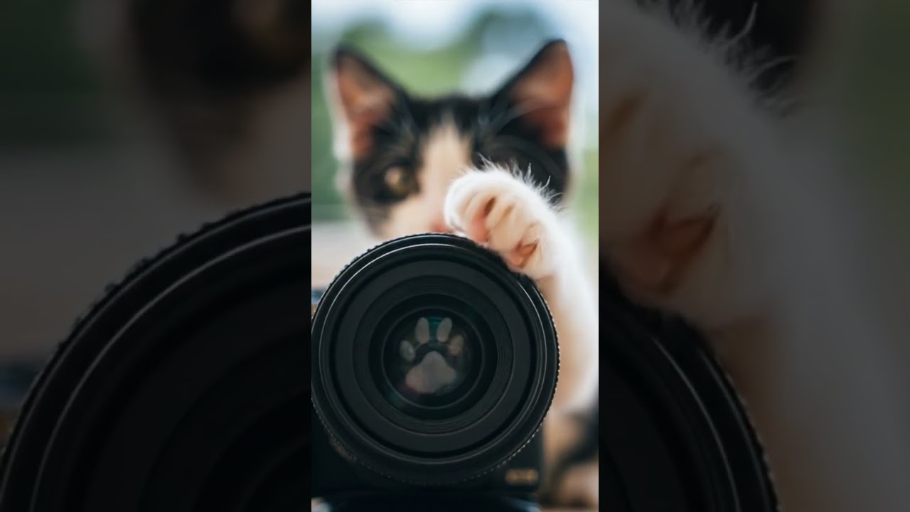 Kitten’s wet paw touching camera lens — cute POV 