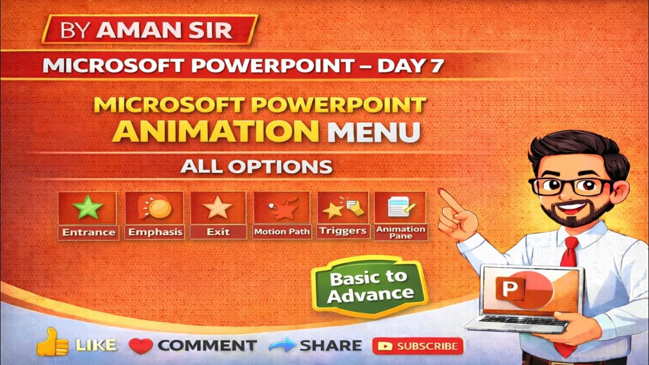 Microsoft PowerPoint Day 7  || Animations Menu All options/Tab || By Aman Sir 