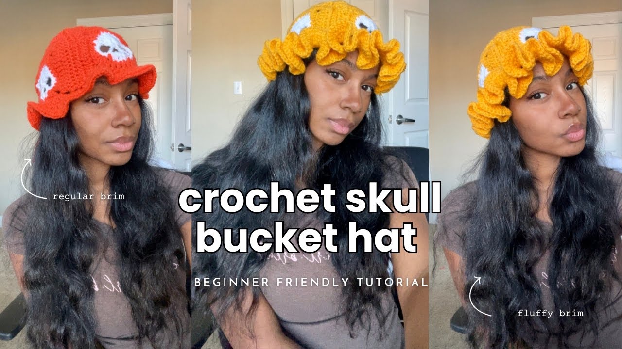 Scalloped Crochet perverze 帽子 Skull Granny Square Crochet Bucket Hat |Crochet Ruffle Hat