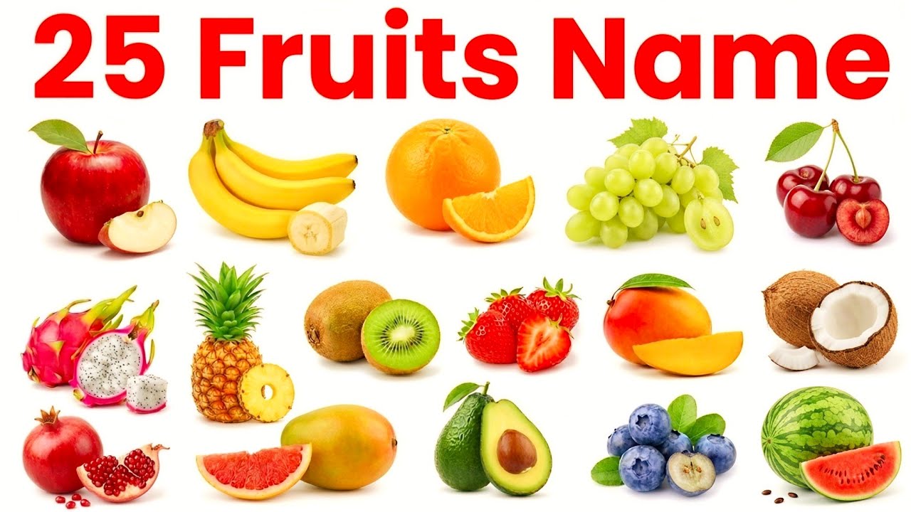 25 Fruits Name in English and Hindi | फलों के नाम | Fruits Name for Kids 🍎🍌