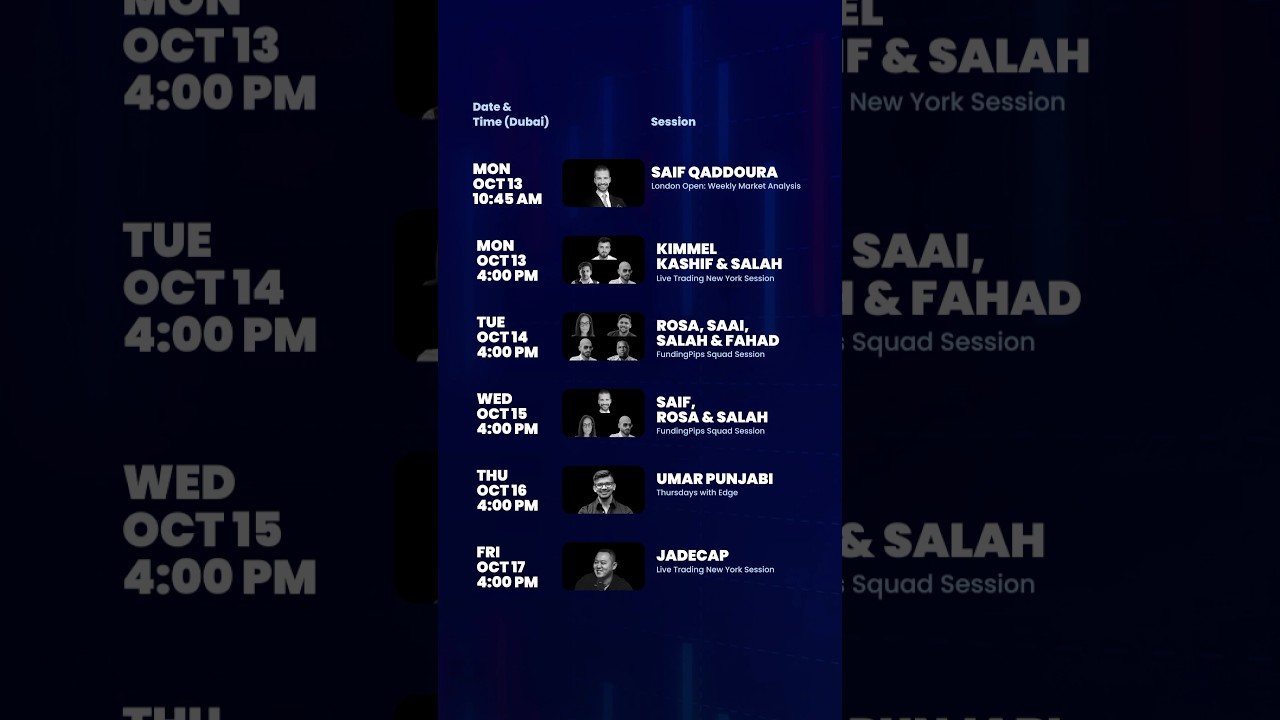 Live Trading ScheduleOctober 13th to 17th #trading #tradingsession #financialmarket #forex