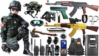 Special police weapon unboxing video, M416,AK-47 rifle, unboxing toy video, gas mask, axe, pistol,