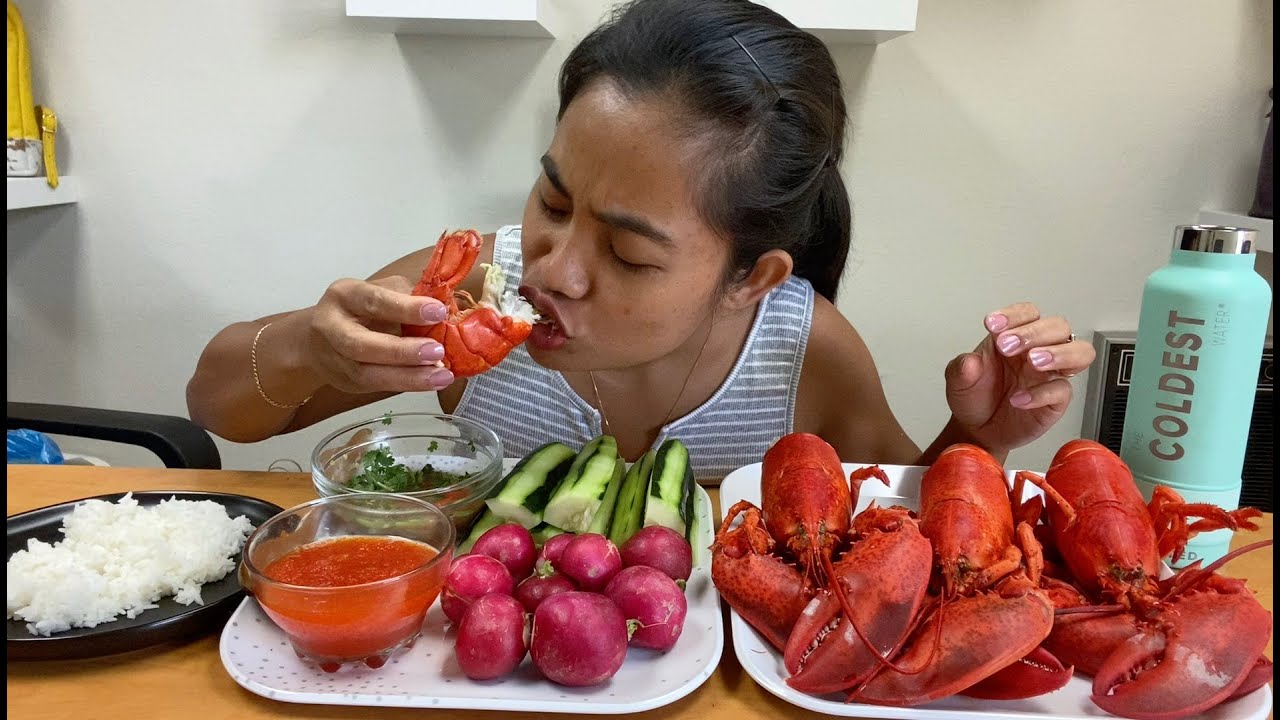 Lobster,Veggie and 2 seafood Sauce Mukbang