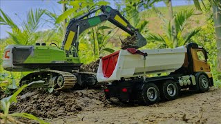 excavator huilna Hitachi🤣🤣.truck RC.Excavators scoop soil onto large trucks. Dump trucks carry soil