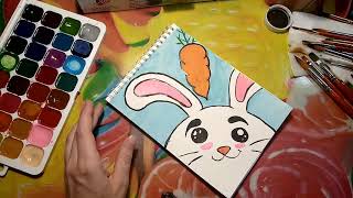 Зайка с морковочкой. Легкие идейки для рисования красками. Очень просто)))