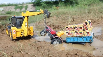 Parle G Loading | Mahindra Tractor Stuck in Deep Mud Pulling Out JCB 3DX | Bolero Pickup | CS Toy