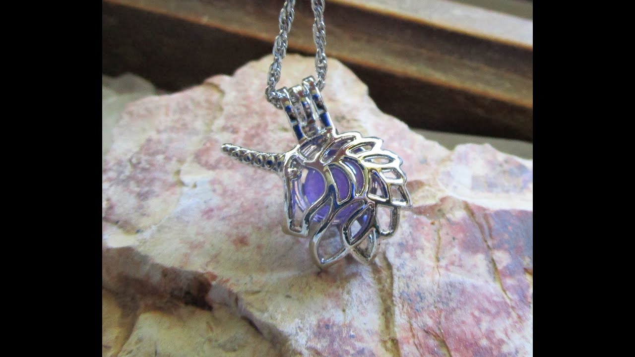 Silver Unicorn Locket Amethyst Crystal Ball Pendant Necklace