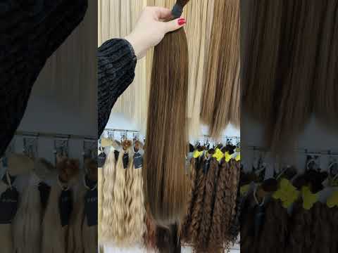 Натуральне волосся для нарощування у зрізі 65 см, 100 г, #6 Світло-коричневий (каштан), видео 1