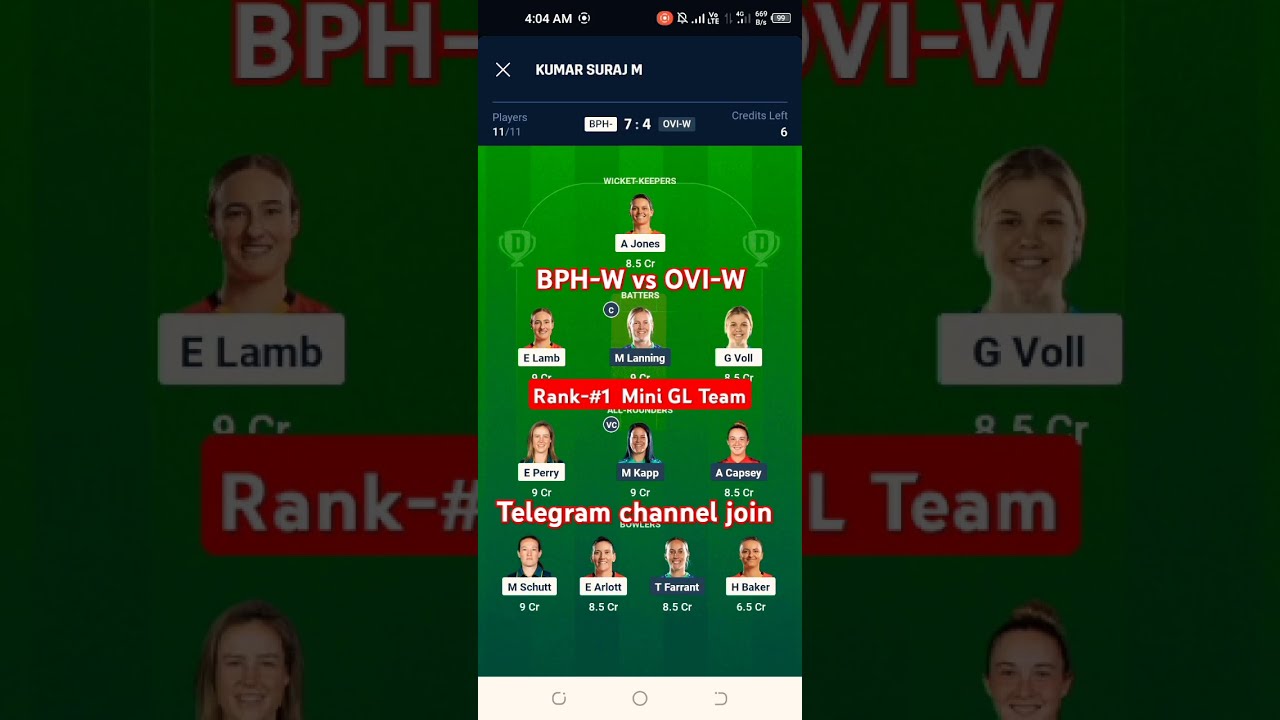 BPH W VS OVI KA MATCH DREAM 11 PREDICTION TEAM 