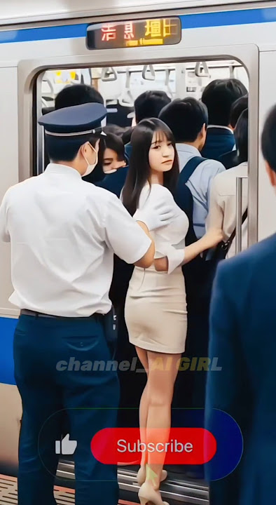 Train Overload in Japan – Station Staff Push Her In! #shorts #aiart