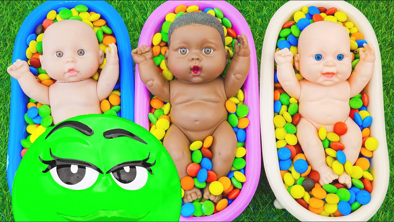 Full of 3 Rainbow BathTubs Candy with M&M's & Magic Slime Cutting Video