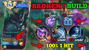 ZHASK NEW 1 HIT BULID AND EMBLEM !(auto win💀) ZHASK SOLO RANK GAME ! Build Top 1 Global Zhask ~ MLBB