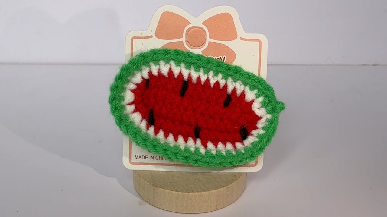 Hướng dẫn móc kẹp tóc dưa hấu bằng len/Instructions for crocheting watermelon hair clips with wool🍉