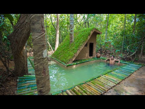 ⁣Build The Most Beautiful Bamboo Swimming Pool Around Luxury Villa house by ancient skills