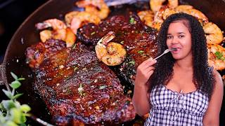 Perfectly Seared Steak and Shrimp in Garlic Butter Sauce - Easy Surf and Turf Meal