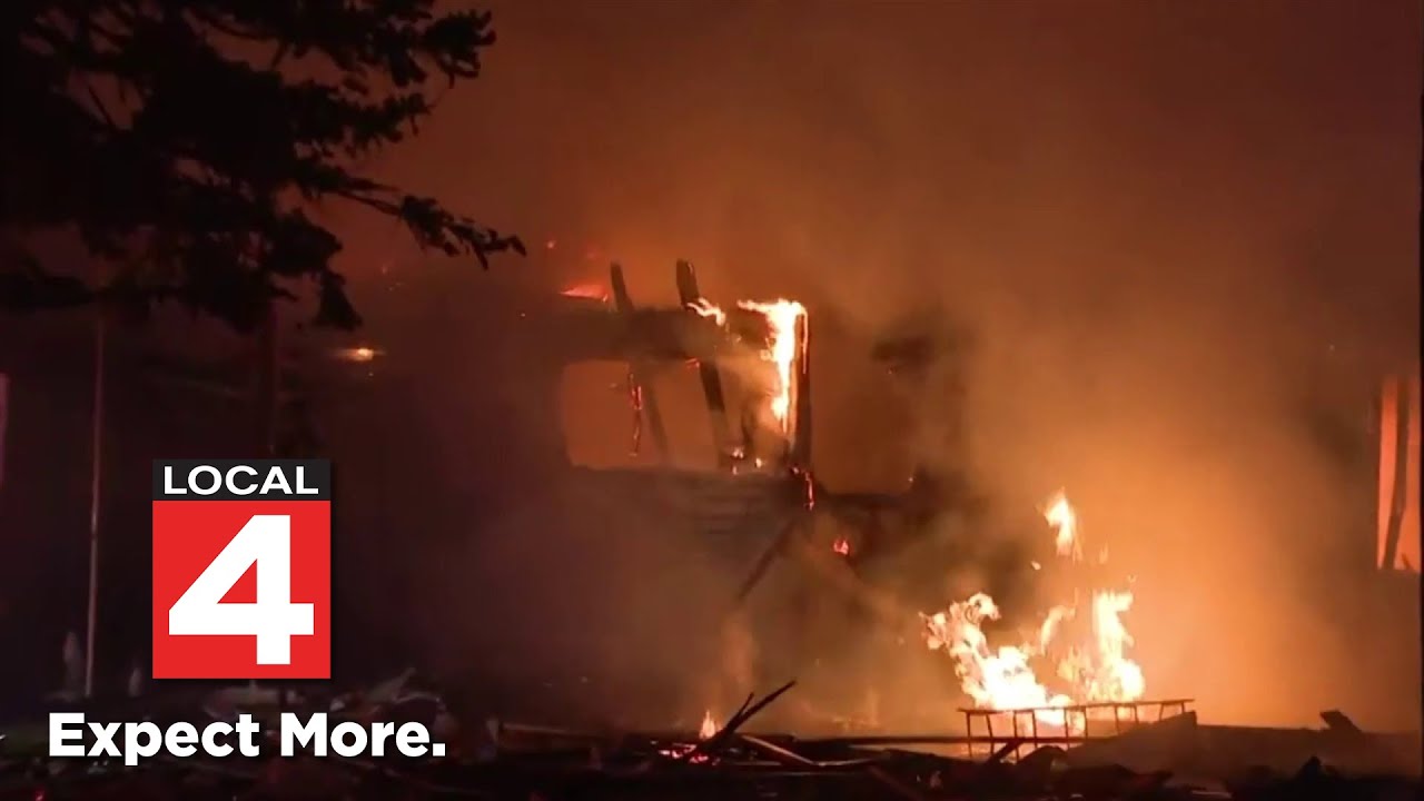 Crews putting out fire at apparent home explosion in Wayne County - YouTube