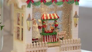 10 Inch Baking Santa Lighted Water House With Swirling Glitter - Christmas Snow Globe