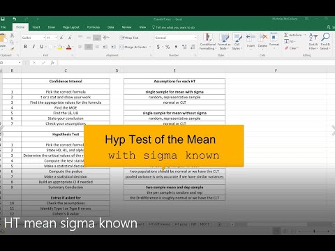 Hypothesis Test for the mean sigma known - YouTube