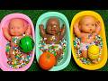 4 Minutes Satisfying with Full of 3 Rainbow BathTubs Candy with M&M's & Magic Slime Cutting Video 20