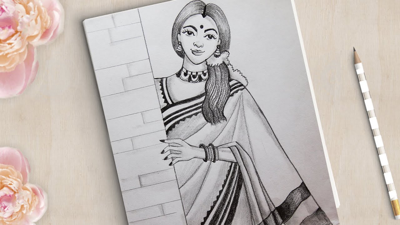 Pin On Traditional Indian Girl Drawing