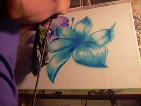 Airbrushing Canvas; Hawaiian Flowers - YouTube