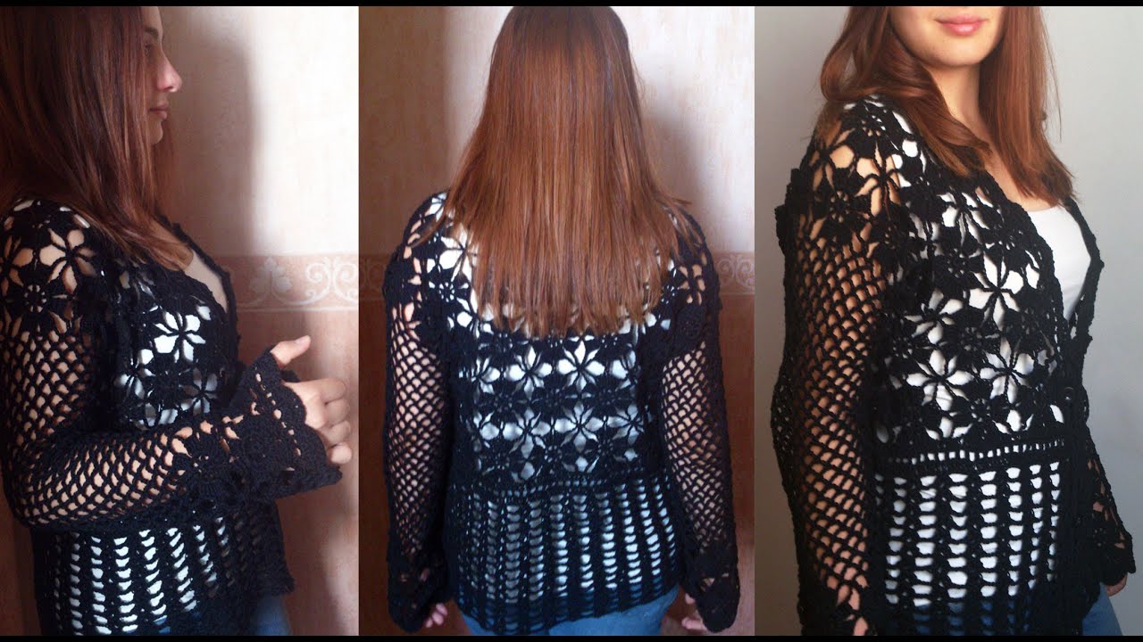 Chaqueta Negra calada con flores - Parte1