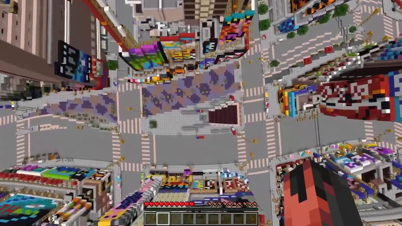 trippy minecraft tightrope walk over Manhattan