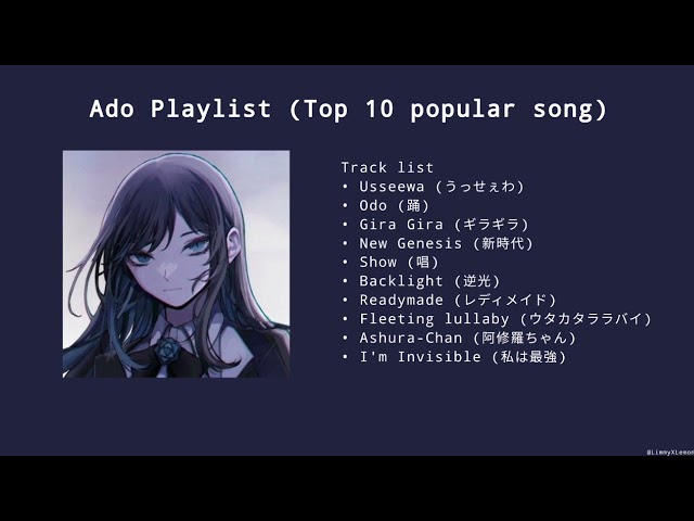 [Playlist] Ado's top 10 popular song || uni. MinJoong class=