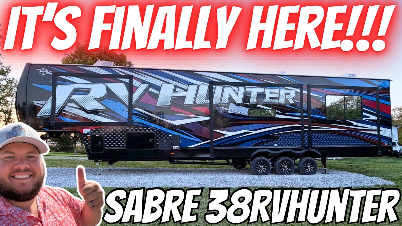 OUR RV IS FINALLY HERE!!! Sabre 38RVHUNTER Reveal - YouTube