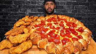 (ASMR) HOT DOG STUFF CRUST PEPPERONI & CHEESE PIZZA AND CHICKEN FINGERS MUKBANG