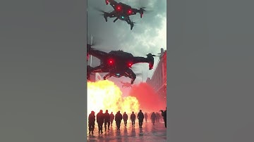 swarm of ai drones flying fast toward