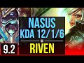 NASUS vs RIVEN (TOP) | KDA 12/1/6, Legendary | EUW Diamond | v9.2