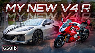 Driving MY C8 Z06 TO UNBOX &amp; RIDE MY 2023 Ducati Panigale V4 R!