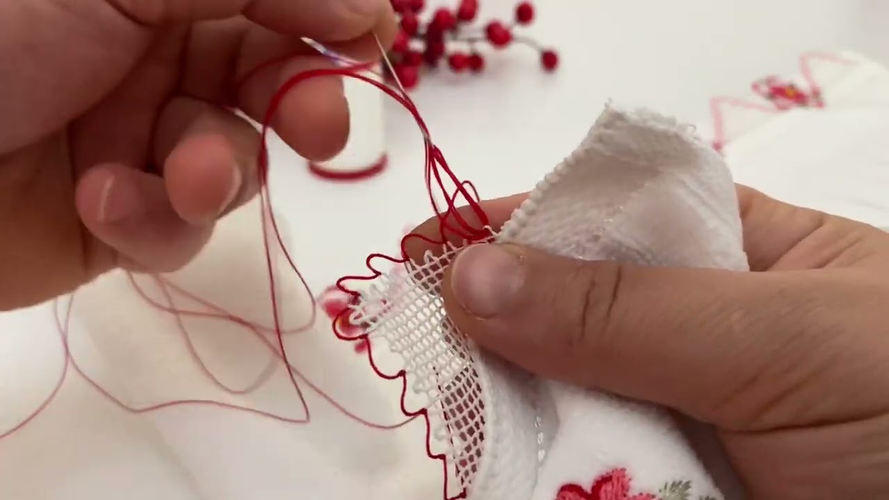 Havlu kenarına iğne oyası kaya yapımı