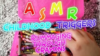 ASMR - Crayon Box Rummaging/No Talking - Childhood Triggers
