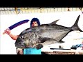 Huge Giant trevally Fish Cutting Skils