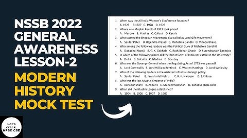 NSSB 2022 | General Awareness | Lesson- 2 | Modern History Mock Test