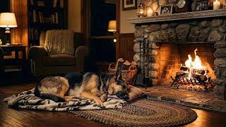 Warm & Cozy Night by the Fireplace | Peaceful Sleeping German Shepherd