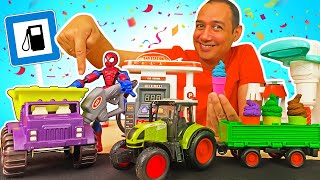 ¡Gasolinera-Heladería para Hombre Araña! Video de juguetes con plastilina y Spiderman