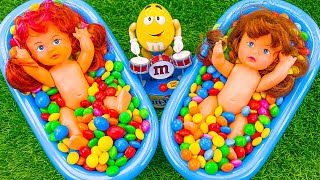 Satisfying ASMR l Glitter Candy Mixing in Two Bathtubs with Mesh Stress Balls & Magic M&M's Slime