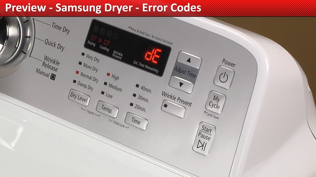 Error Diagnoistic Codes Samsung Dryer DV422EWHDWR YouTube