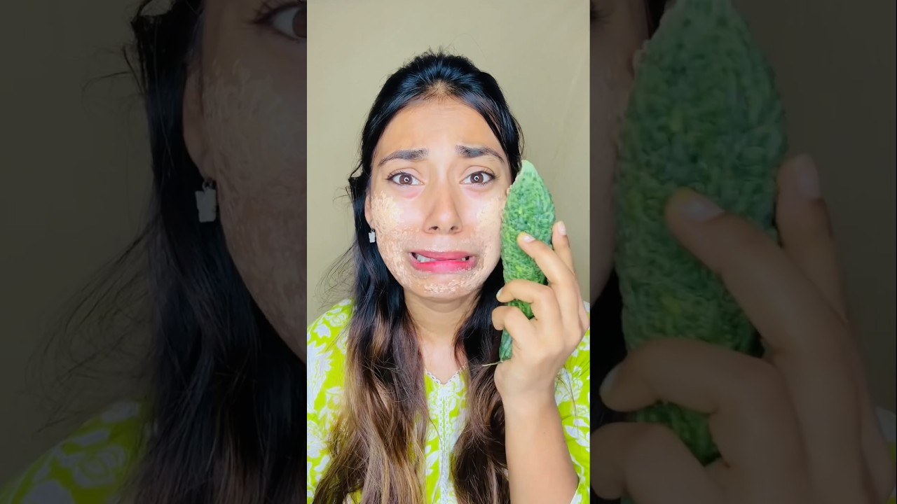 Makeup using Karela????????#funny #challenge #funnychallenge #makeupchallenge #missgarg #makeup #viral 