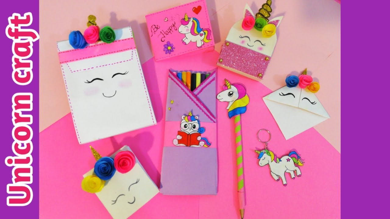 DIy unicorn paper crafthow to make unicorn school supplies YouTube