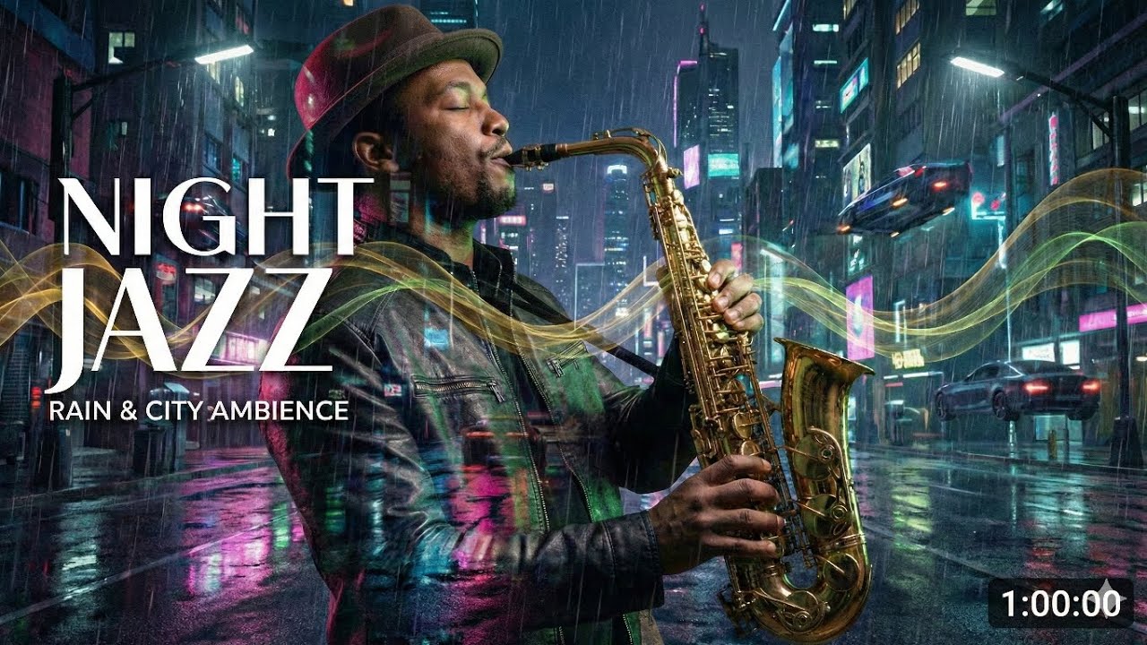 Cyberpunk Jazz Noir 🌃 Relaxing Saxophone & Rain Ambience [1 Hour] | Music for Work and Sleep