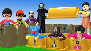 Scary Teacher 3D vs Squid Game Sack Jumping Challenge Miss T vs Nick and Tani Troll Huggy Wuggy Losr