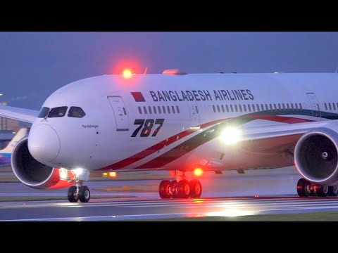 সুন্দর টেকঅফ বিমান বাংলাদেশ এয়ারলাইন্স S2-AJU বোয়িং 787-8 BG208 ম্যানচেস্টার থেকে সিলেট 10/2/2020