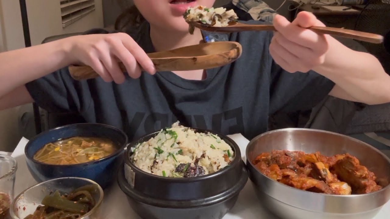 굴솥밥, 고등어조림, 소고기콩나물무국 먹방 oyster rice (gul bap), briased mackeral, beef and radish soup MUKBANG